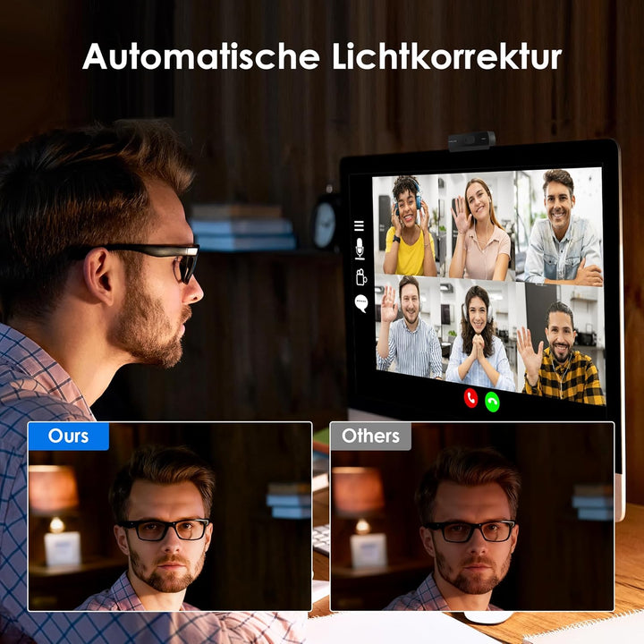W2N Webcam Full HD, 1080P/30PFS, Dual Mikrofone Rauschunterdrückung, Fester Fokus, 78°Blickfeld, Bel