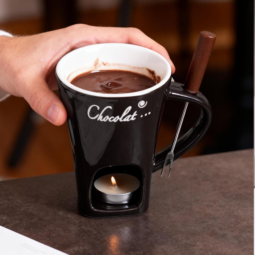 Schokofondue Tasse, 130ml Tragbar Keramik Schokoladenfondue Tasse Mit Gabeln Schokoladen Fondue Bech