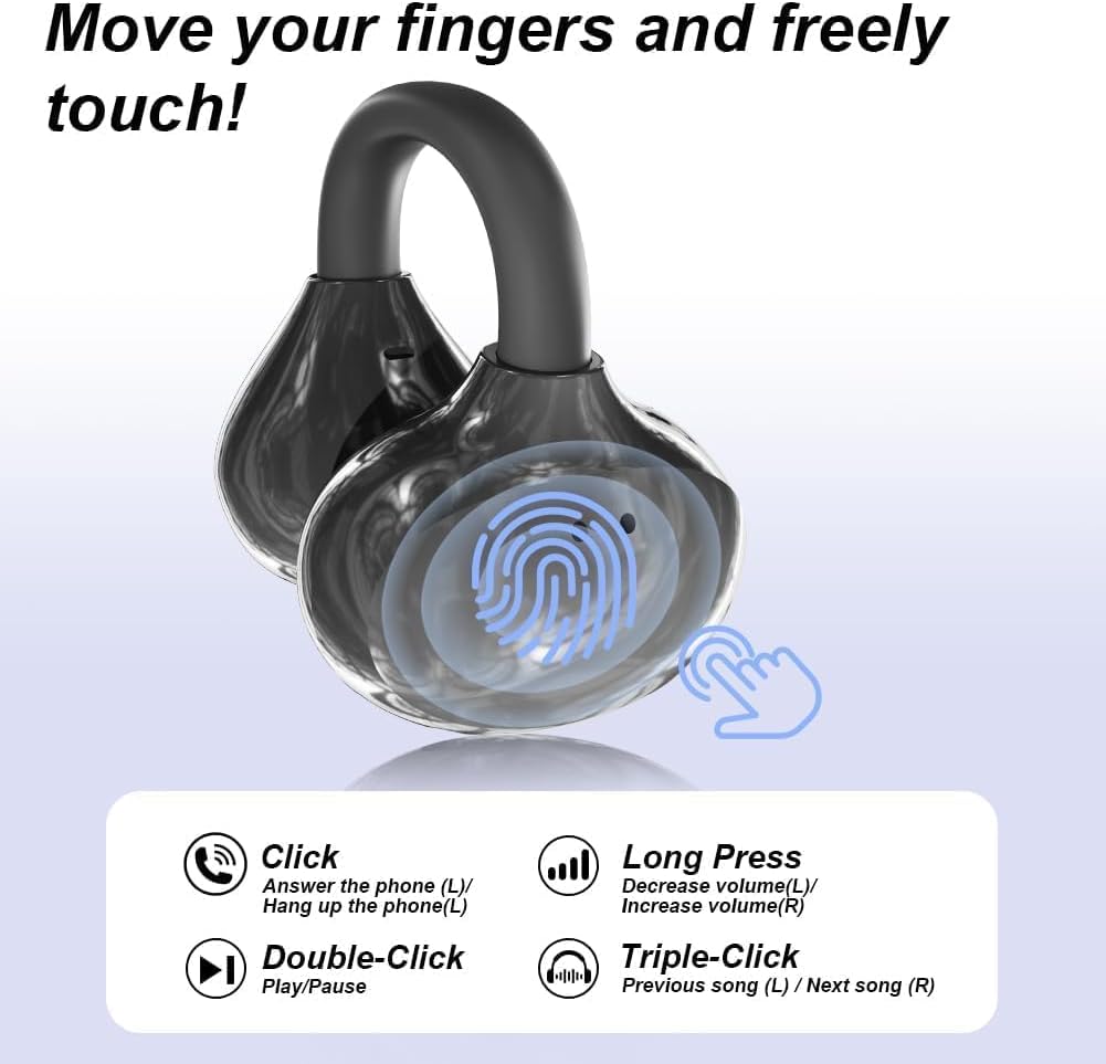 Clip-on Open-Ear Bluetooth-Kopfhörer Wireless,Bluetooth 6.0,60 Stunden Ultra-Lange Akkulaufzeit,Komf