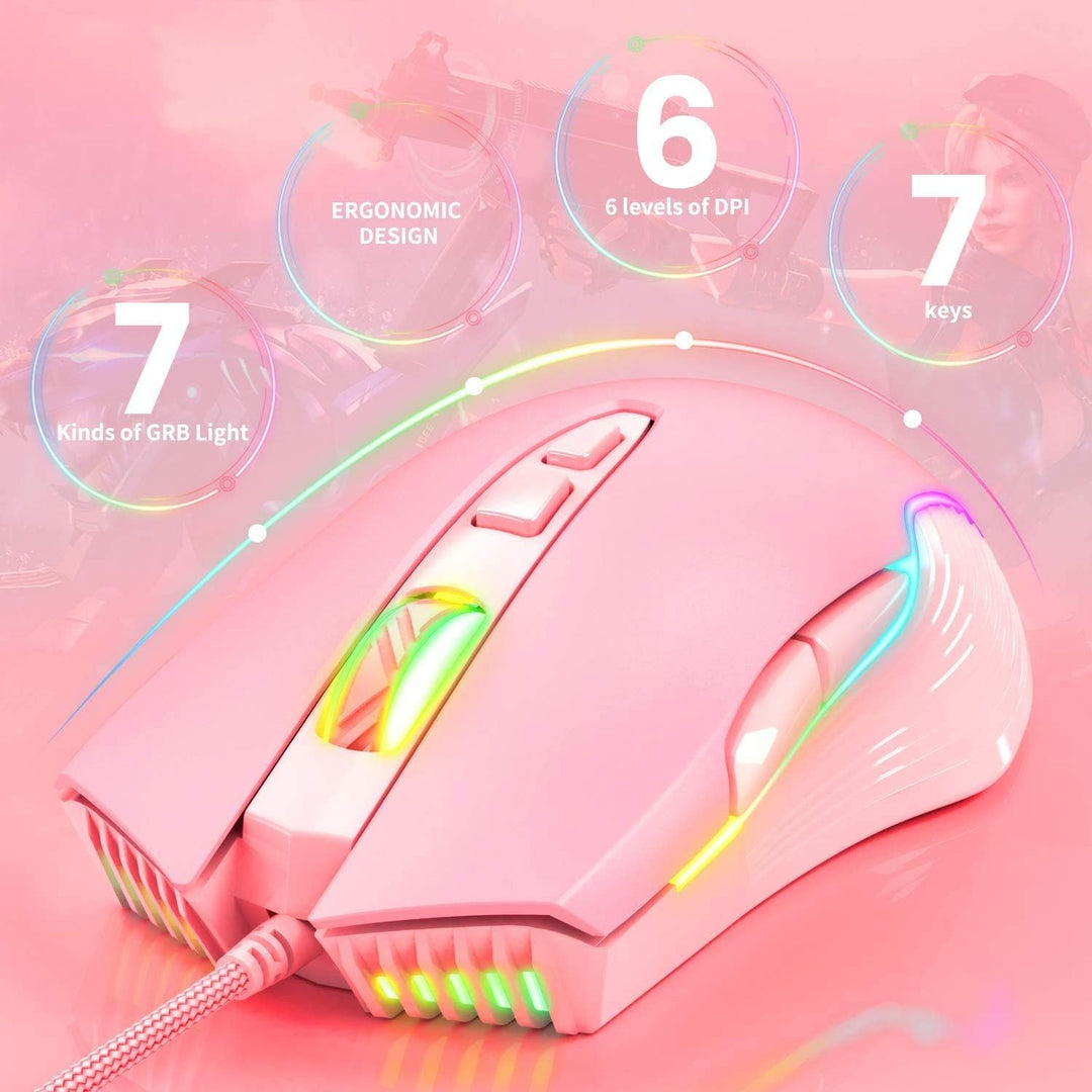 RGB Gaming-Maus, kabelgebunden, 6 einstellbare DPI bis zu 6400, ergonomische Gamer Laptop PC Maus mi
