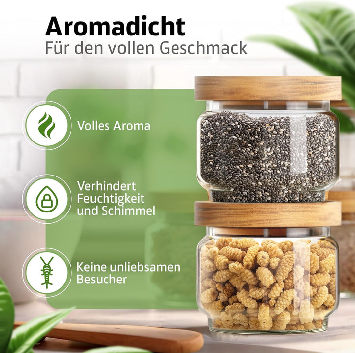 ElbFuchs® Vorratsgläser mit Deckel luftdicht NEU | 4x 300ml [BPA-FREI & MOTTENSICHER] Vorratsdosen a