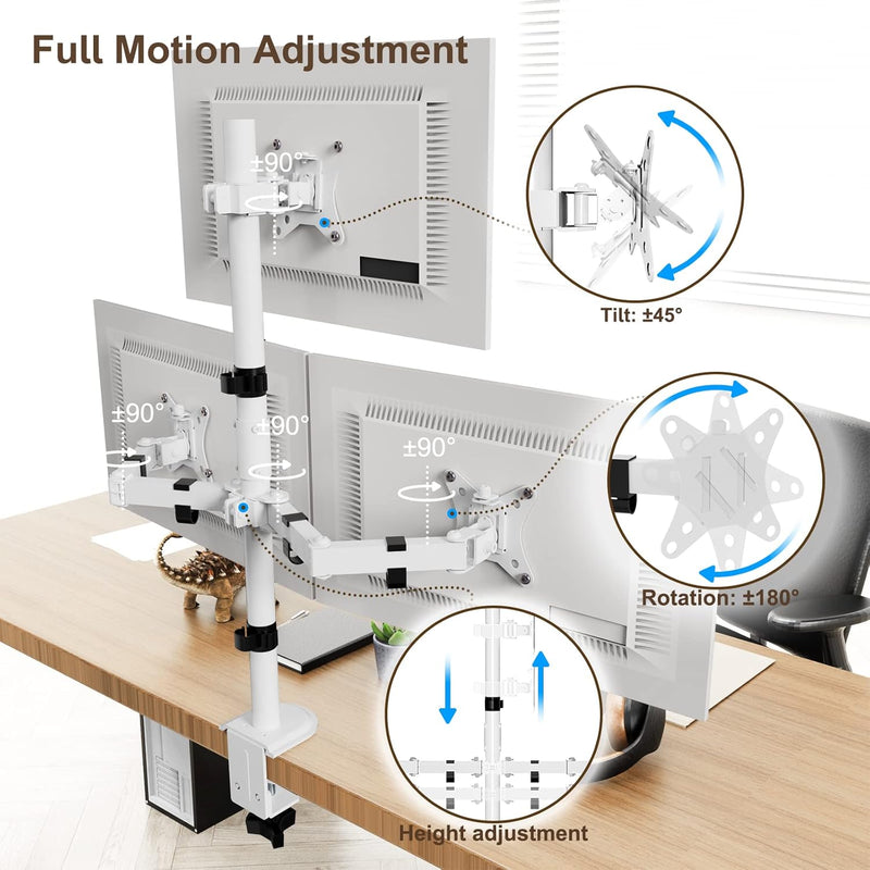 PUTORSEN Monitor Halterung 3 Monitore für 17-32 Zoll Flach & Curved Bildschirm, 80cm Stange Monitor