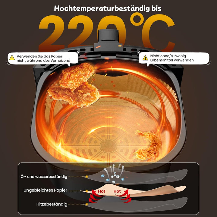 200 Stück Backpapier für Heissluftfritteuse,20-24CM Airfryer Backpapier Antihaft Wasserdicht Ölfest