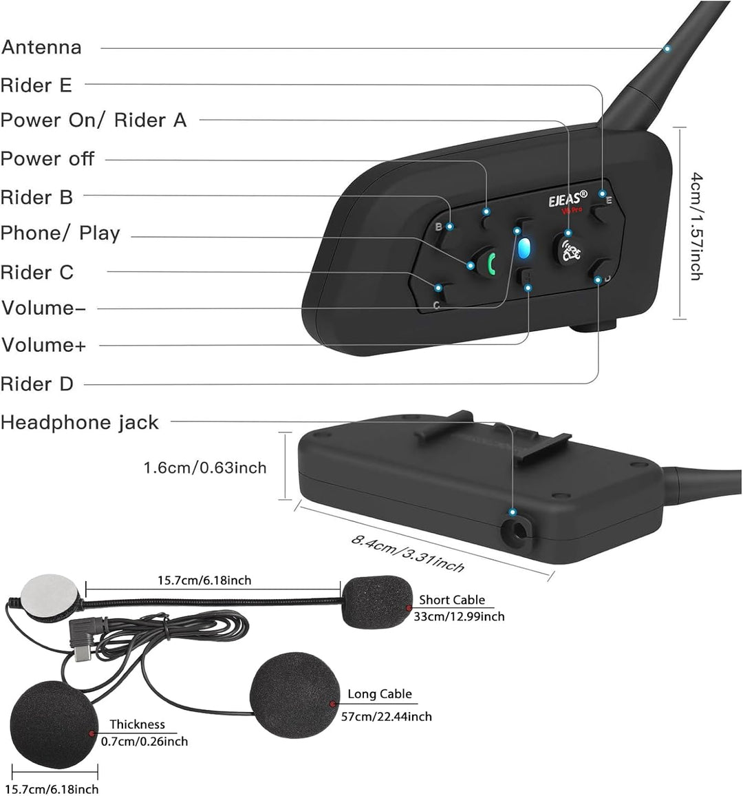 EJEAS VNETPHONE V6 Motorrad Intercom Bluetooth Headsets 1200m bis zu 6 Reiters DSP-Rauschunterdrücku