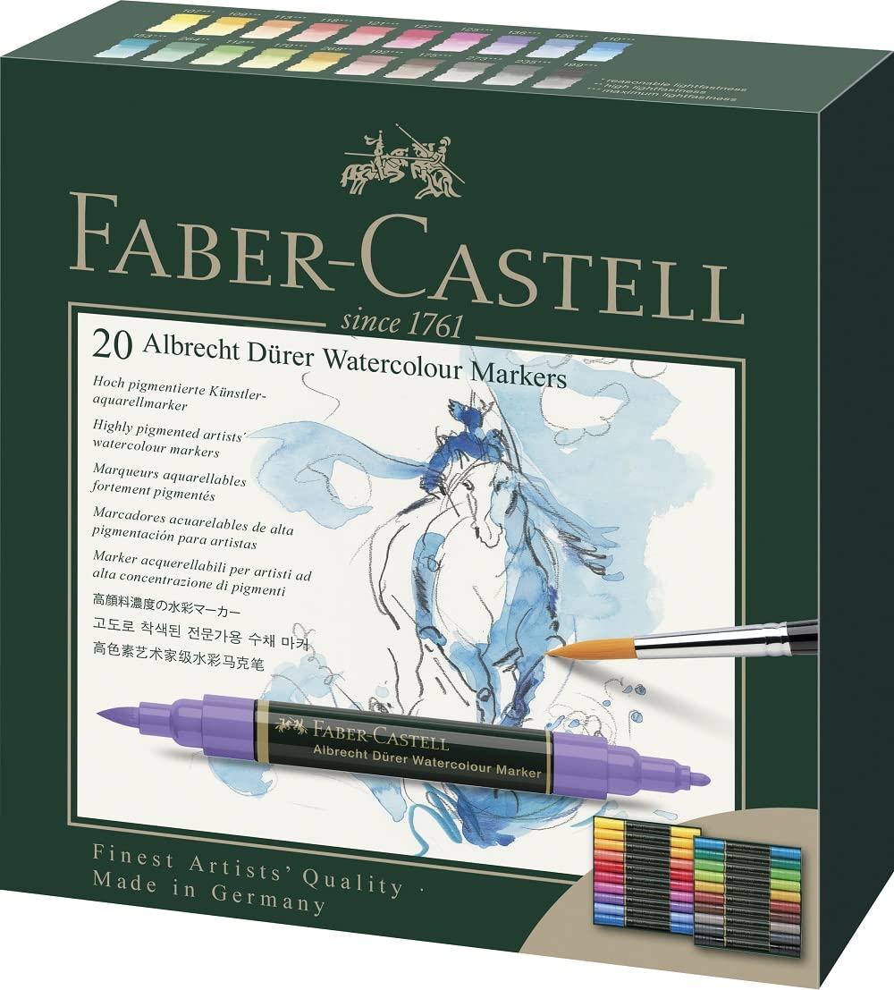 Faber-Castell 160320 - Aquarellmarker Albrecht Dürer mit Doppelspitze, 20er Etui, Marker mit Faser-