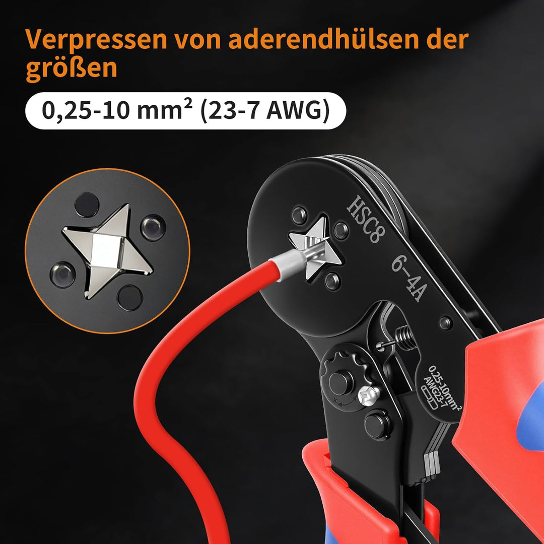 Aderendhülsenzange mit 1900 Stück Aderendhülsen Set für 0,25-10mm² | Selbsteinstellend, Für Heimgebr