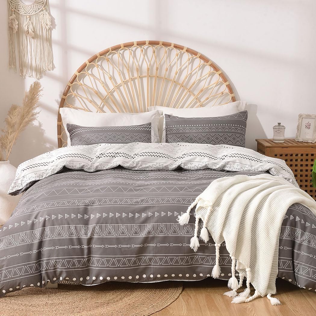 Lekesky Bettwäsche 200x200 Baumwolle, Bettwäsche-Sets 3 Teilig Reissverschluss mit Astmuster, weiche