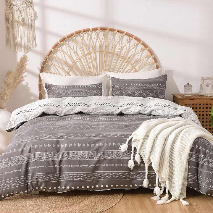 Lekesky Bettwäsche 200x200 Baumwolle, Bettwäsche-Sets 3 Teilig Reissverschluss mit Astmuster, weiche