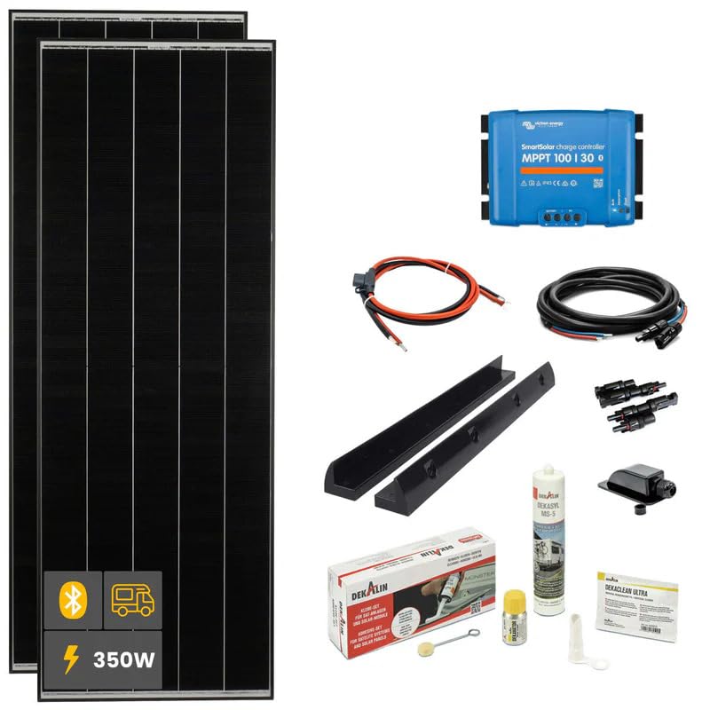 SOLA Frame Black Wohnmobil Komplettset mit Haltespoiler und Laderegler (Schwarz, 350 W) Schwarz 350