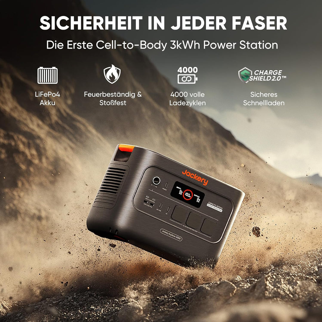 Jackery E3000 V2 3072Wh Powerstation mit 2×200W Solarpanel, 3600W Dauerleistung, 7200W Spitze, LiFeP