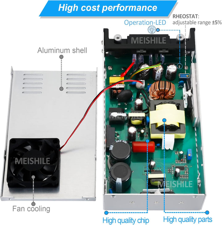 Schalternetzteil DC 12V 50A 600W DIY Clips Taster Trafo 230V AC auf DC Netzteil 12Volt Transformator