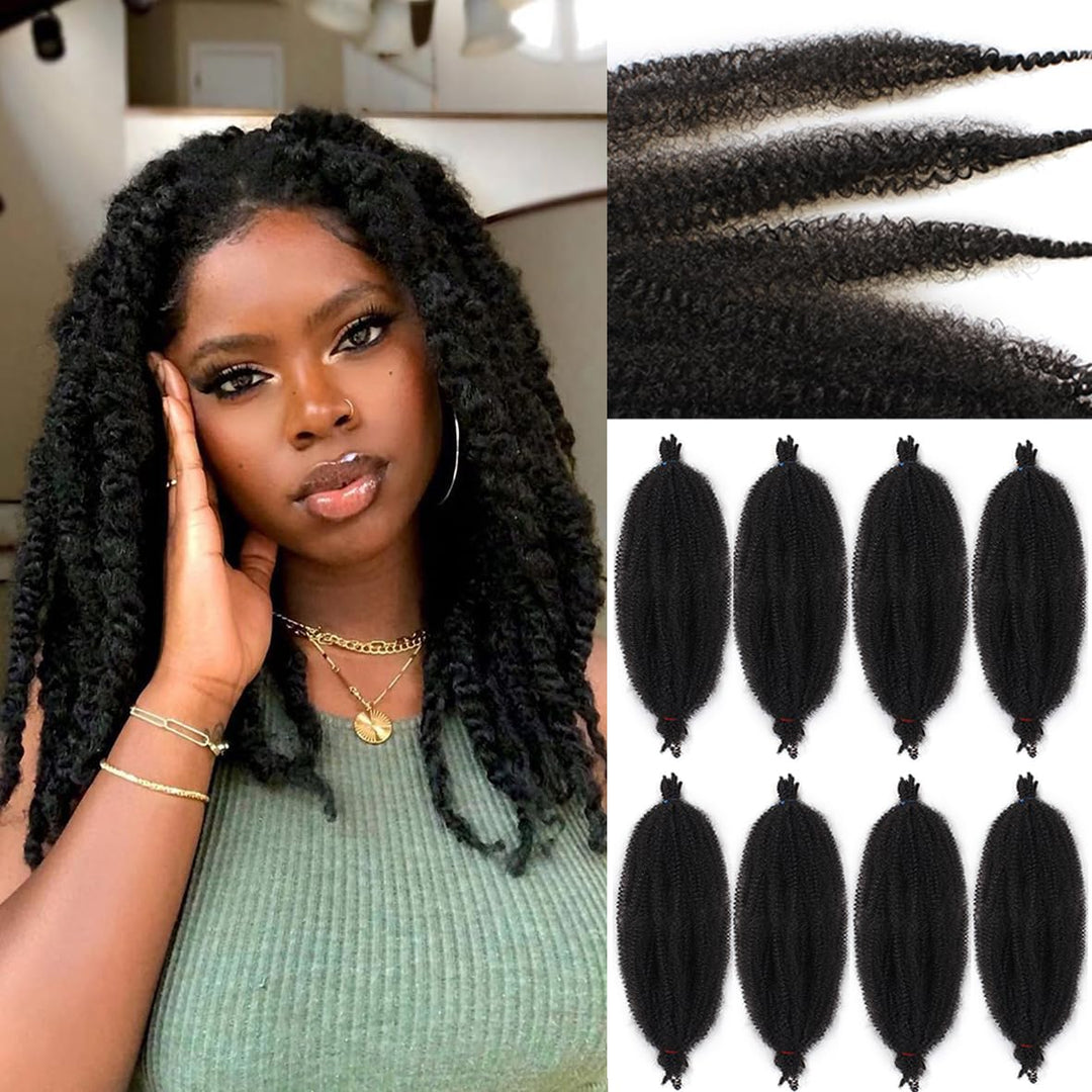 Leeven 16 Zoll Springy Twist Hair for Afro Marley Locs 8 Packs Afro Kinky Curly Marley Braiding Hair
