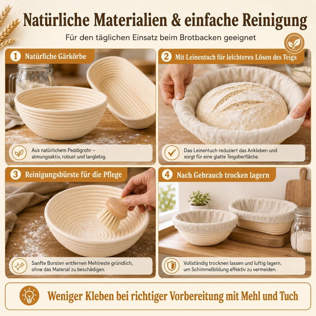 Sauerteig Starter Set, Gärkorb & Sauerteigglas, 21-teilig Gärkorb Brot Set | Brot Backen Zubehör für