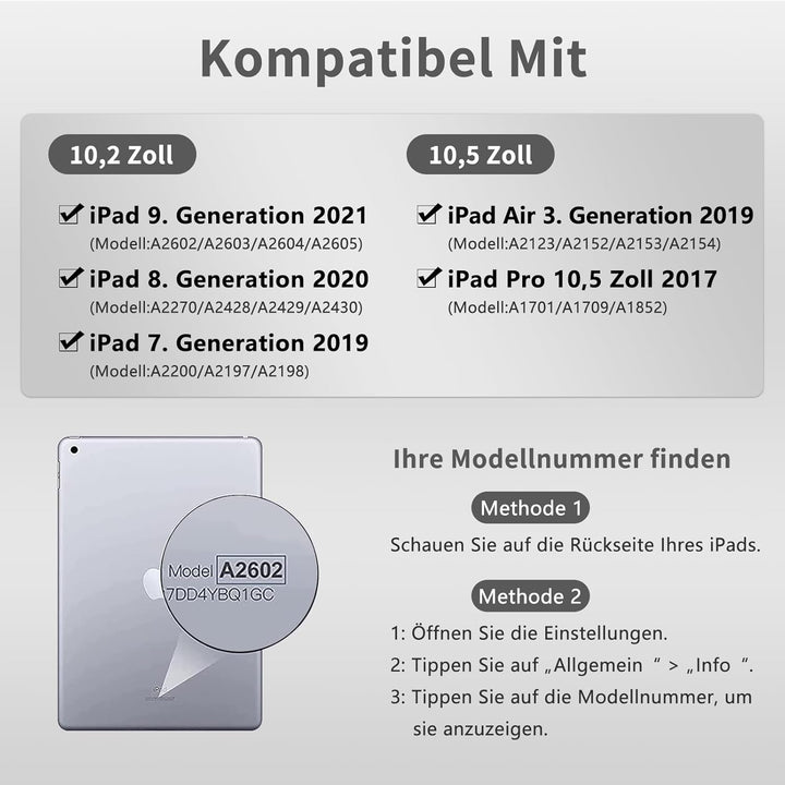 TQQ Tastatur Hülle für iPad 10.2 Zoll (9/8/7 Generation), für iPad Air 3rd und Pro 10.5, Wiederaufla