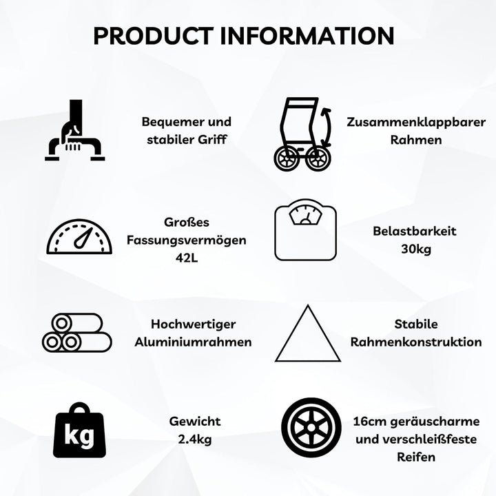 50Liter Aluminium Trolley Einkaufstrolley Klappbar, Shopping Trolley, Wasserabweisender Einkaufswage