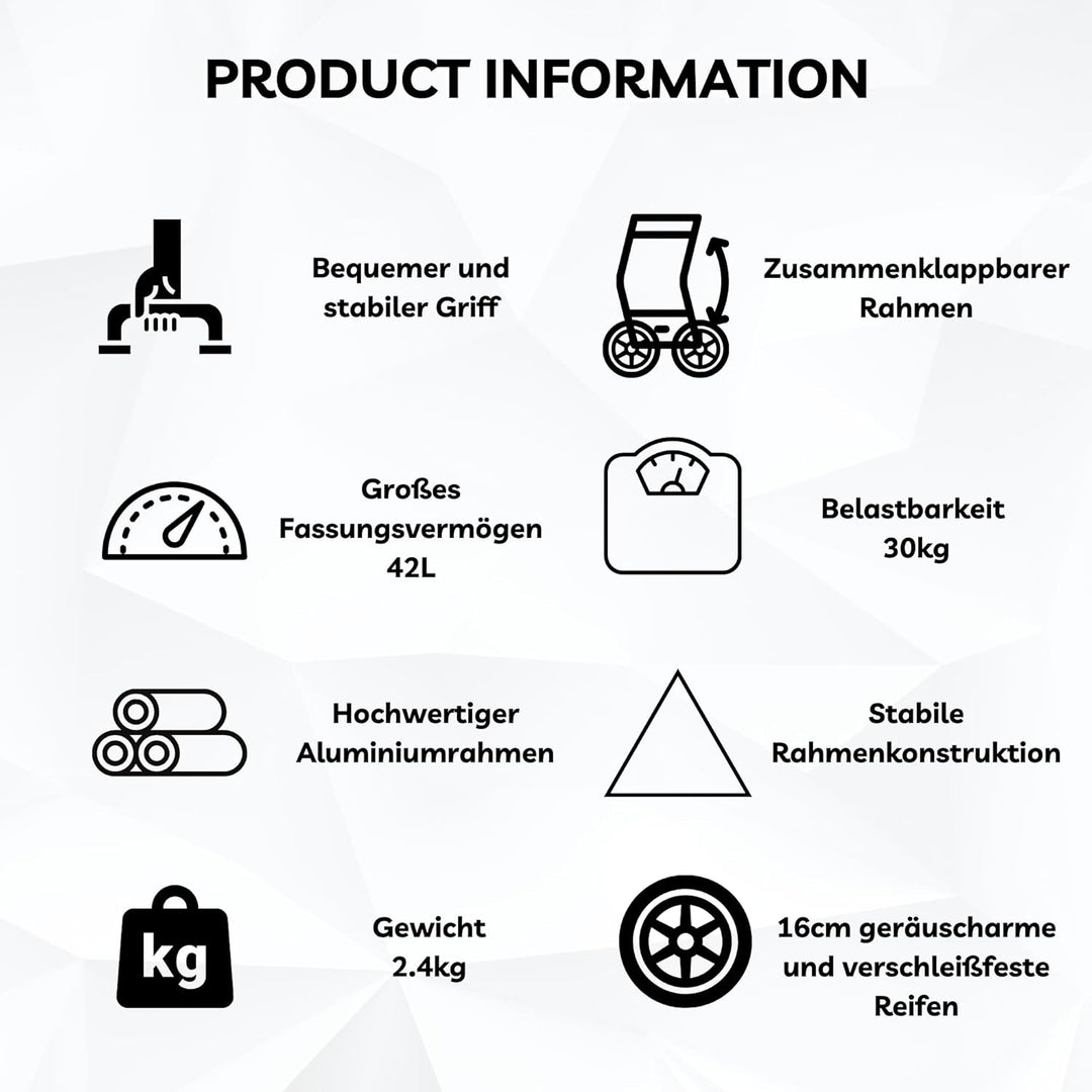 50Liter Aluminium Trolley Einkaufstrolley Klappbar, Shopping Trolley, Wasserabweisender Einkaufswage