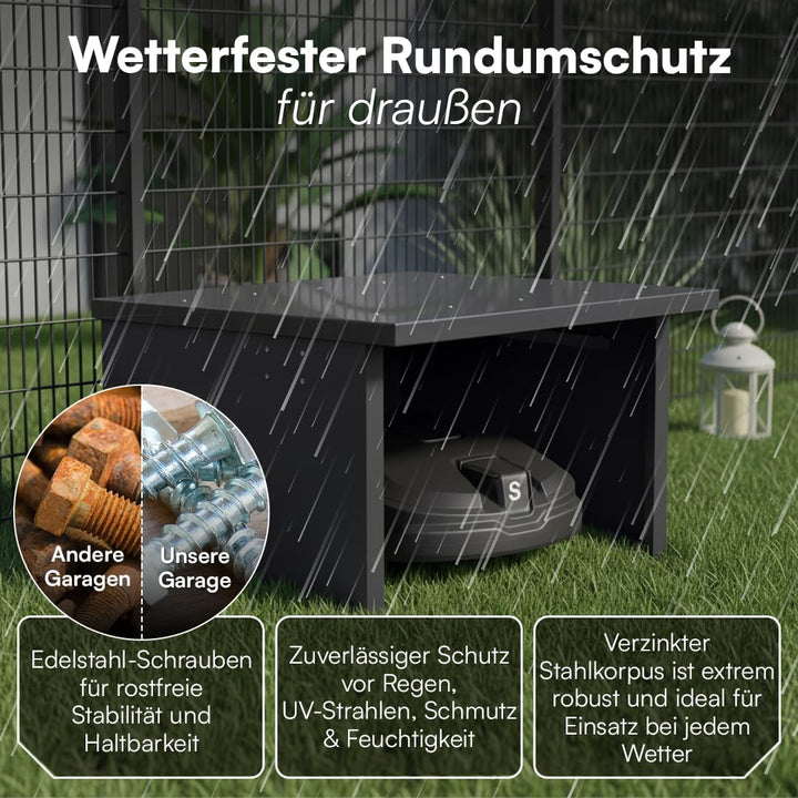 STEELSØN Drakon Mähroboter Garage aus Stahl - Mähroboterhaus mit Pultdach für Garten Witterungsbestä