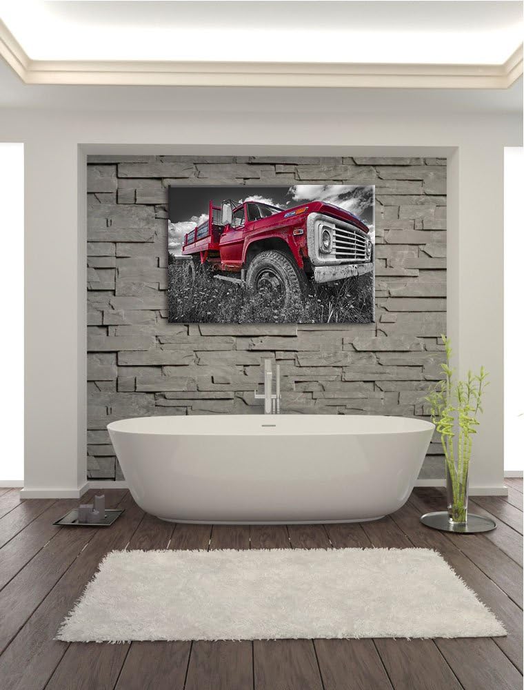 Pixxprint Truck in USA auf Blumenwiese 100x70cm Leinwandbild Wandbild Kunstdruck, 100x70