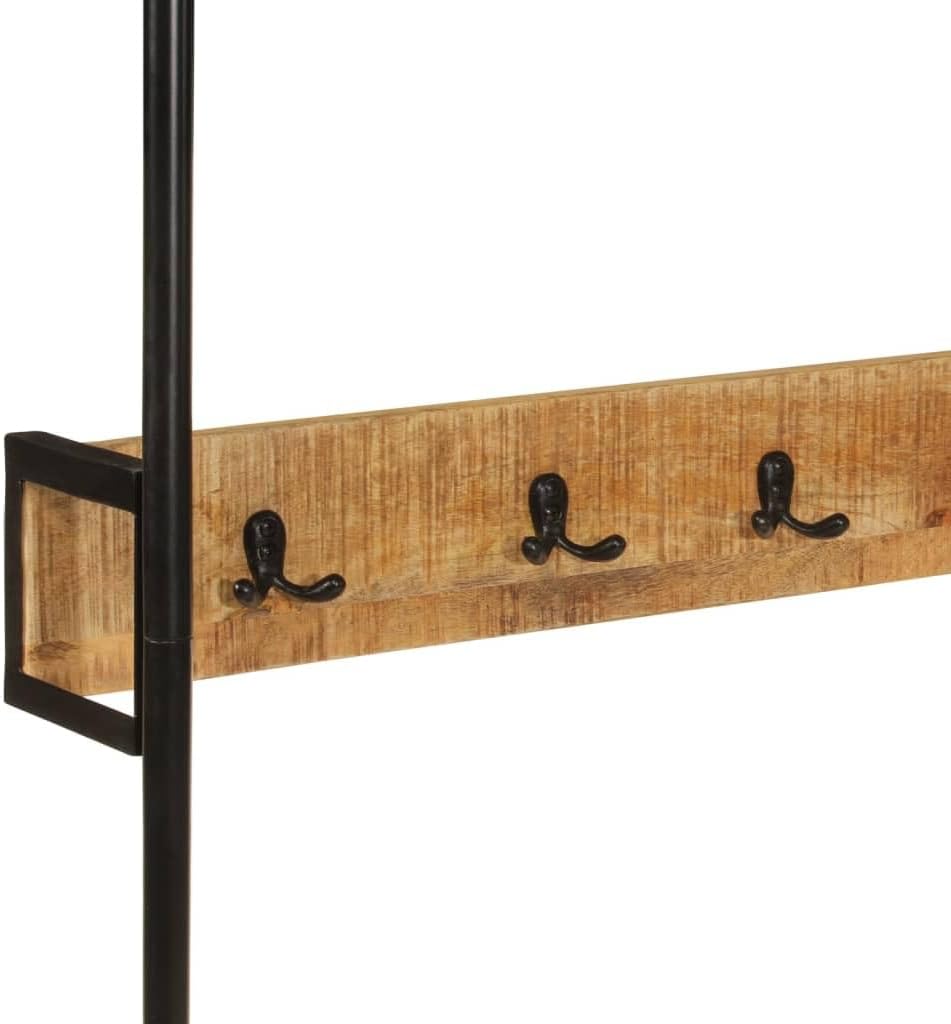 Hothingwell Kleiderständer, Mangoholz, 90 x 35 x 190 cm | Stabiler Eisenrahmen, 4 Doppelhaken, Kleid