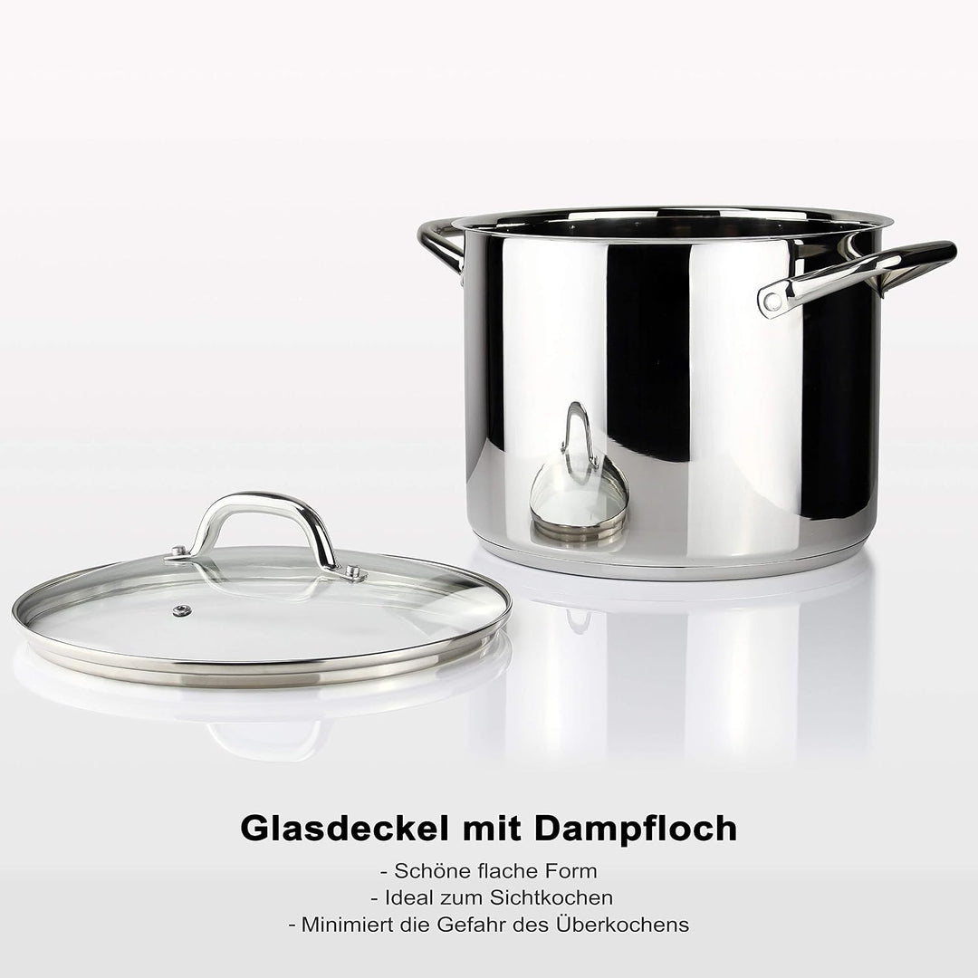 Linnuo Topf 10l mit Glasdeckel, Edelstahltopf, Griff nicht heiss | Topf Induktion geeignet, Stabiler