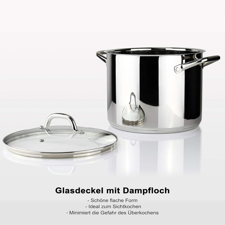 Linnuo Topf 10l mit Glasdeckel, Edelstahltopf, Griff nicht heiss | Topf Induktion geeignet, Stabiler