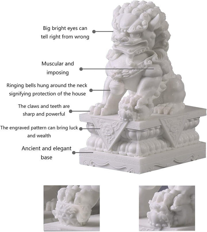 FOO Dogs Löwenstatue aus Stein,Feng Shui Schutzlöwe für Haustür, Garten & Aussendekoration, Asiatisc