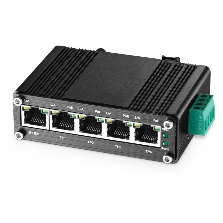 Binardat Industrial Mini 5 Port Gigabit Solar POE Switch, Eingang DC9V-54V bis DC48V Voltage Booster