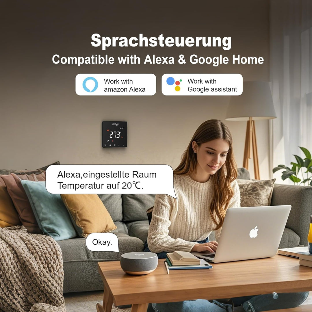 ECOBAY WLAN-Thermostat für elektrische Fussbodenheizung: Kompatibel mit Heizmatten und -kabeln, APP-