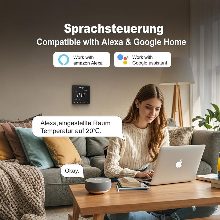 ECOBAY WLAN-Thermostat für elektrische Fussbodenheizung: Kompatibel mit Heizmatten und -kabeln, APP-