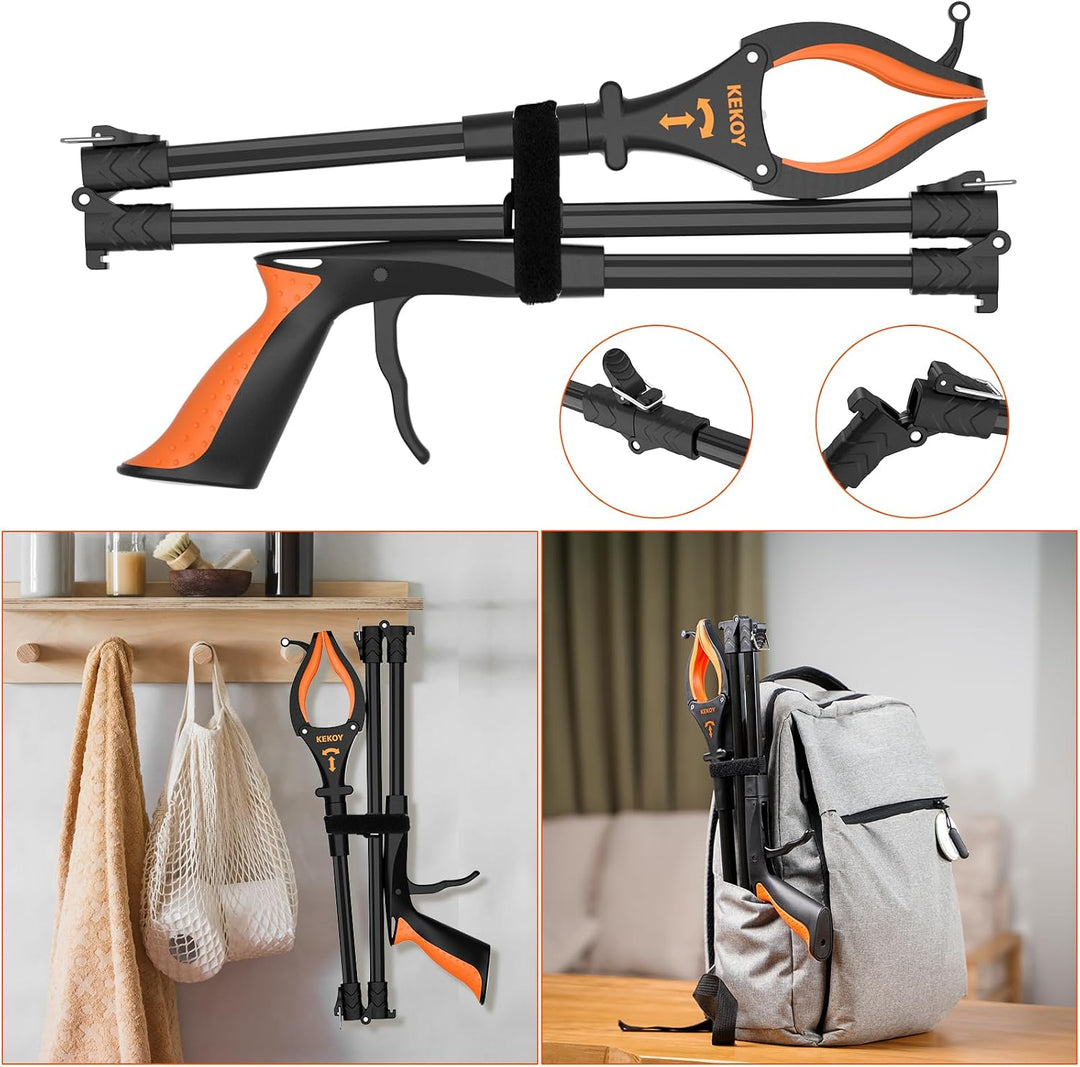 Kekoy 81cm Greifer mit Licht, Faltbare Greifzange für Senioren, Orange | Aluminium Müllgreifer Zange