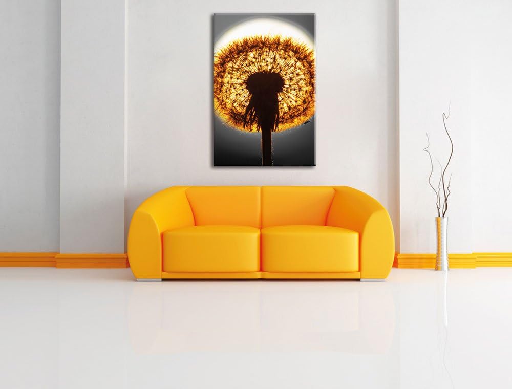 Pixxprint Pusteblume vor untergehender Sonne als Leinwandbild/Grösse: 120x80 cm/Wandbild/Kunstdruck/
