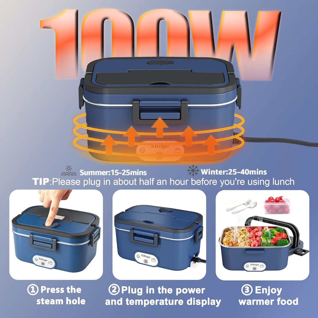 Nifogo Elektrische Lunchbox 100W für Auto/Lkw/Büro Beheizbare Lunchbox 12V/24V/230V Electric Lunch B