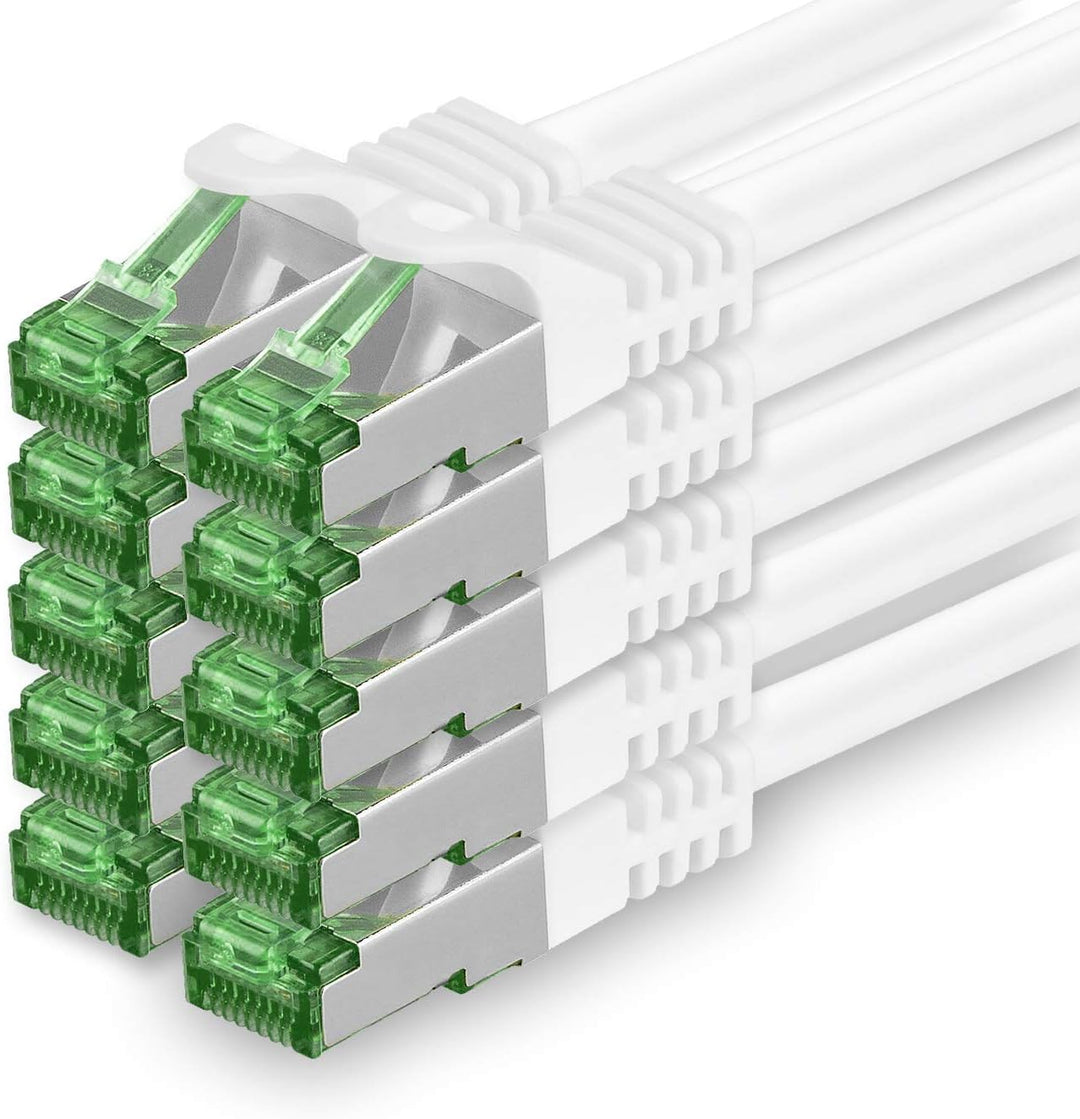 Cat7 Netzwerkkabel 10m - Weiss - 10 Stück - Cat 7 Ethernetkabel Lankabel Lan 10Gbits Patchkabel Rj45