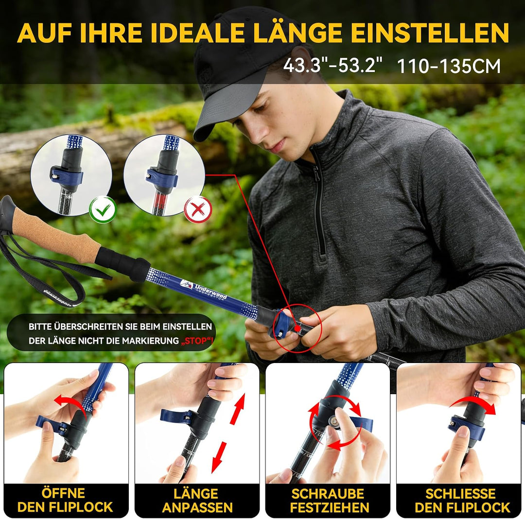 UnderwoodAggregator Carbon Trekkingstöcke – 2 Stück, teleskopierbar, verstellbar, mit Korkgriffen un