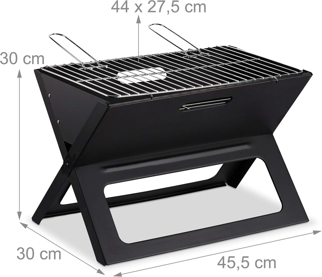Relaxdays Klappgrill, mit Kohle- und Grillrost, klappbarer Faltgrill, Picknick und Camping, HBT 30x4
