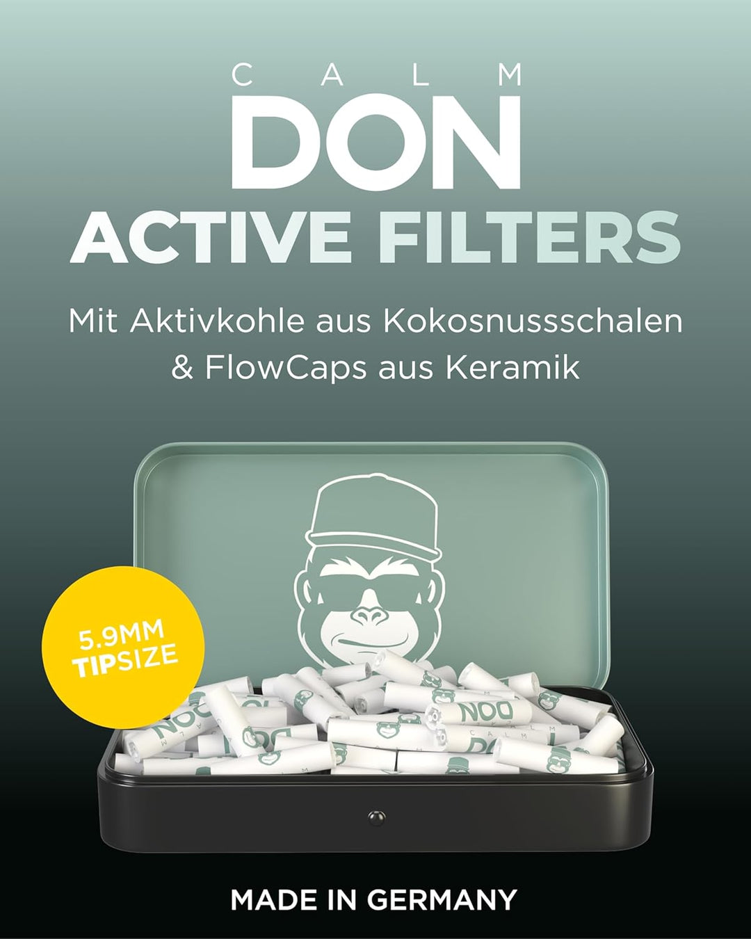 CALM DON® Active Filter | Premium Aktivkohlefilter slim ø5.9mm mit Kokosaktivkohle [100 Filter], 100