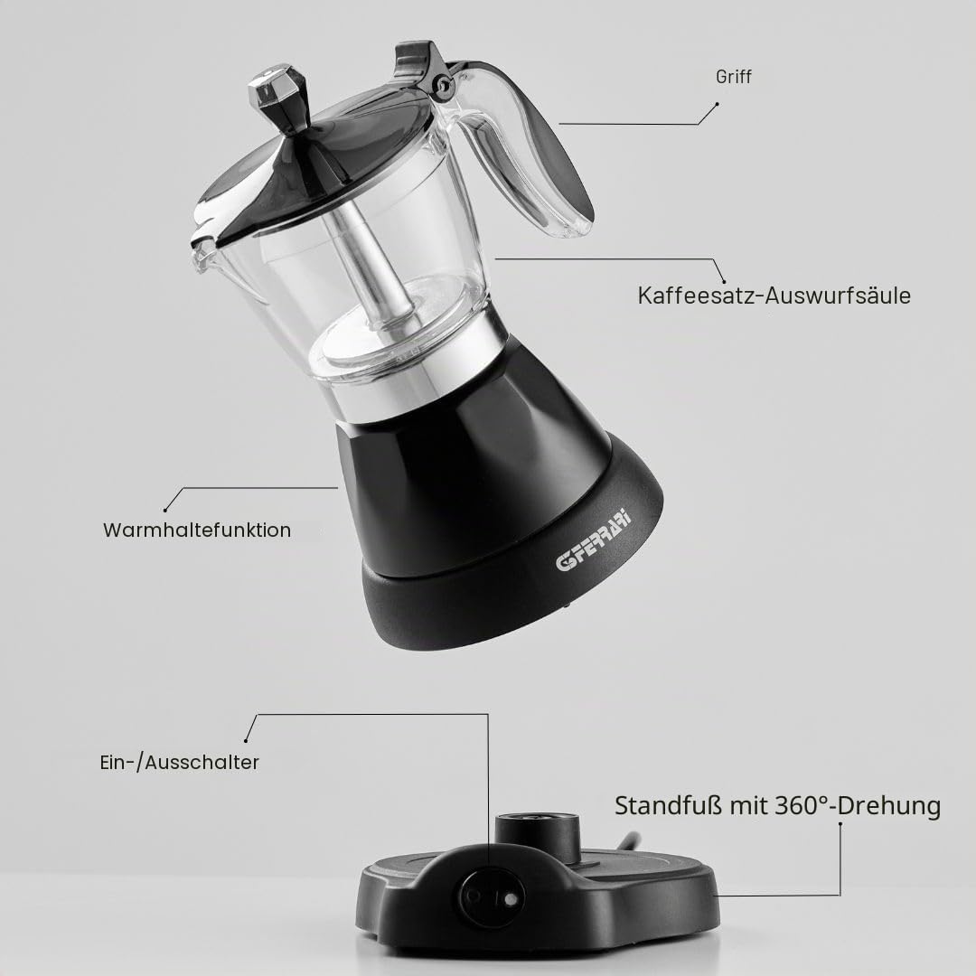 G3 Ferrari G10028 elektrischer Espressobereiter Bonjour für 3 Tassen mit Warmhaltefunktion Handbuch,