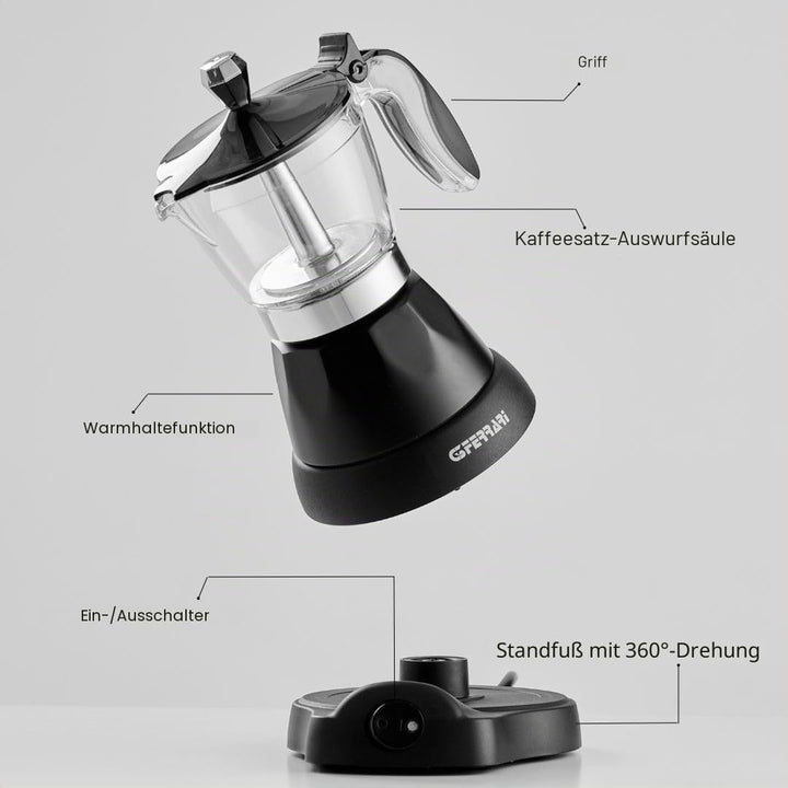 G3 Ferrari G10028 elektrischer Espressobereiter Bonjour für 3 Tassen mit Warmhaltefunktion Handbuch,