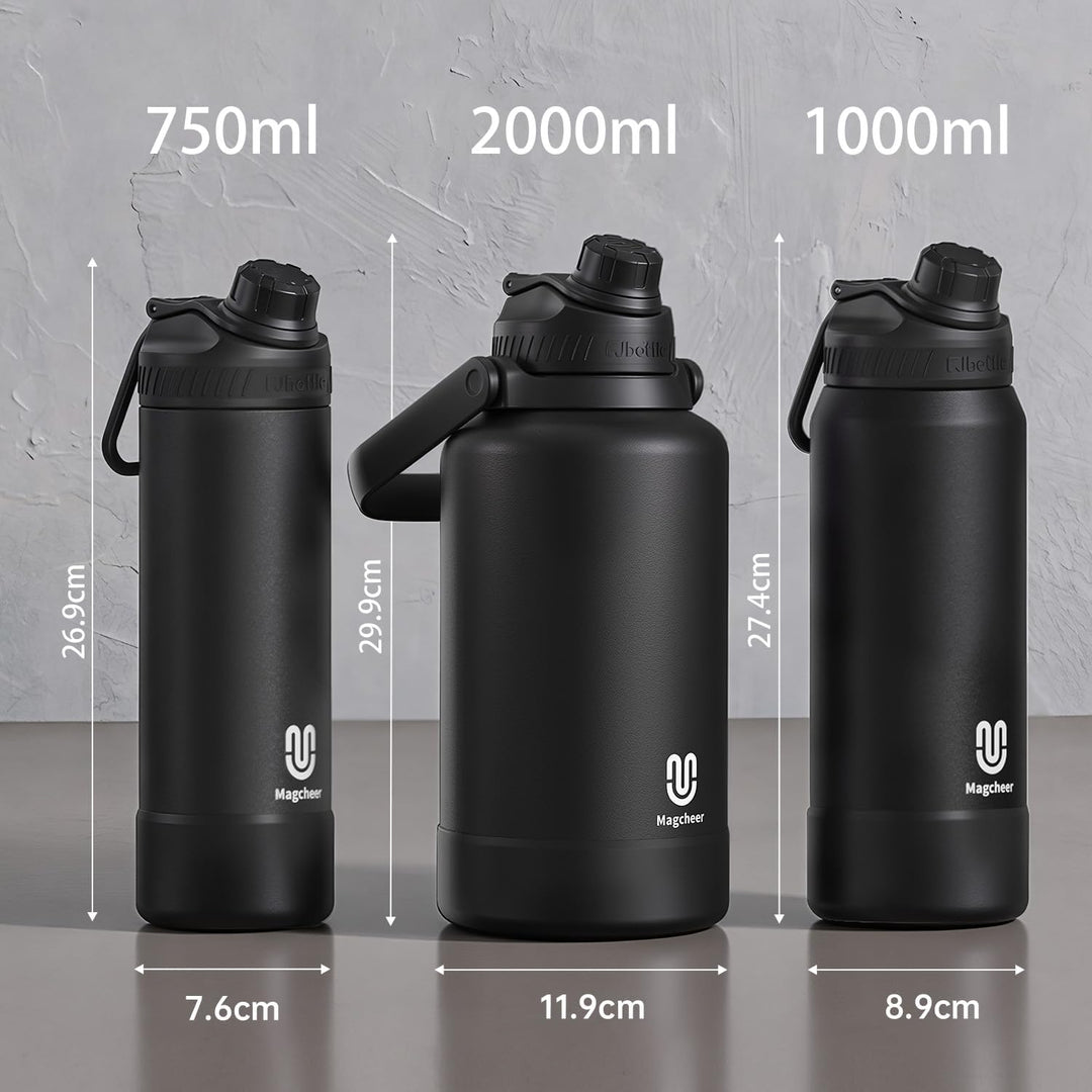 magcheer Isolierte Edelstahl Trinkflasche 1L mit Griff | BPA-Frei &amp; Auslaufsichere Isolierte Thermos
