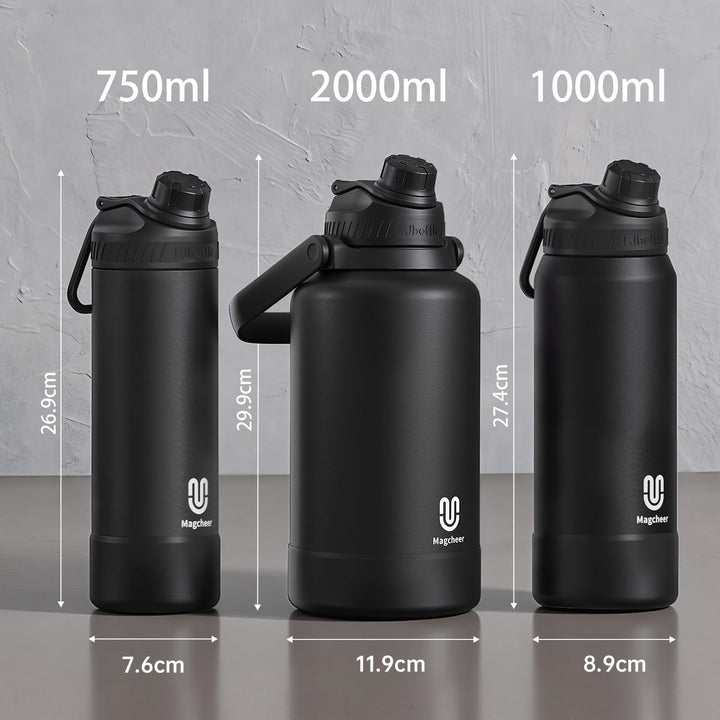 magcheer Isolierte Edelstahl Trinkflasche 1L mit Griff | BPA-Frei &amp; Auslaufsichere Isolierte Thermos