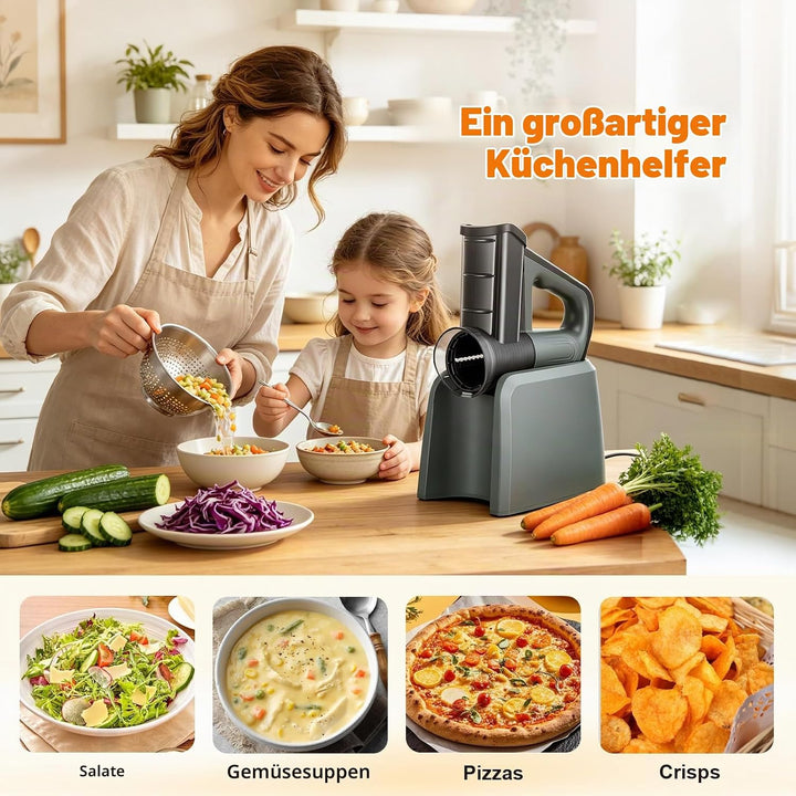 5-in-1 Kabellos Gemüseschneider Elektrisch mit LED Digitalanzeige, 2600mAh Elektrischer Gemüsereibe