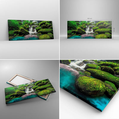 Panorama Bilder auf Leinwand 100x40cm Leinwandbild Park Wasserfall Wasser Gross Wanddeko Bild Schlaf