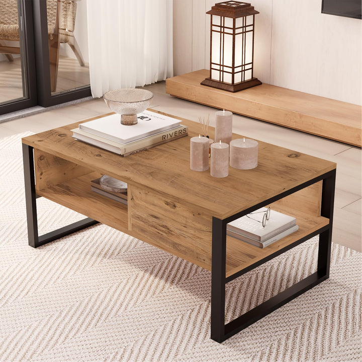[en.casa] Couchtisch Laukaa Beistelltisch mit 2 Ablagefächern Wohnzimmertisch 44,5 x 100 x 60 cm Sof
