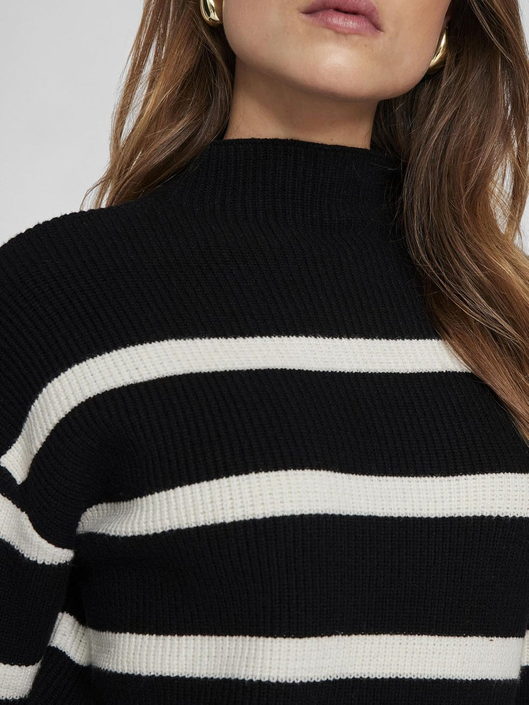 Vila Damen Strickpullover XS Black/Stripes:white Alyssum, XS Black/Stripes:white Alyssum