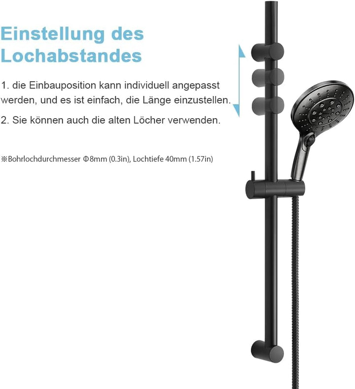 OFFO Duschstange Brausestange, 68cm segmentierte, wandmontierte Duschstange, verstellbarer Abstand 3