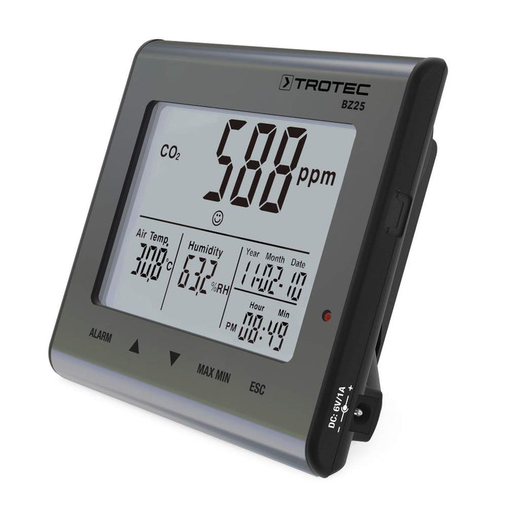TROTEC CO2 Messgerät BZ25 – Luftqualitätsmonitor – Messbereich 0 bis 9.999 PPM, Abweichungen +-75ppm
