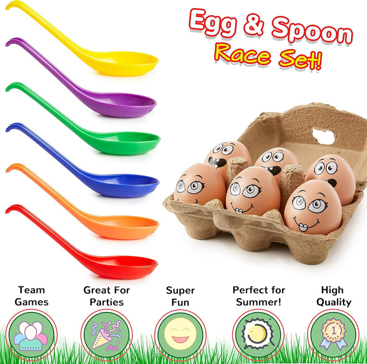 KreativeKraft Eierlaufen Kindergeburtstag Spiele Set, Plastik Eier Spielzeug Löffel Set, Outdoor Spi