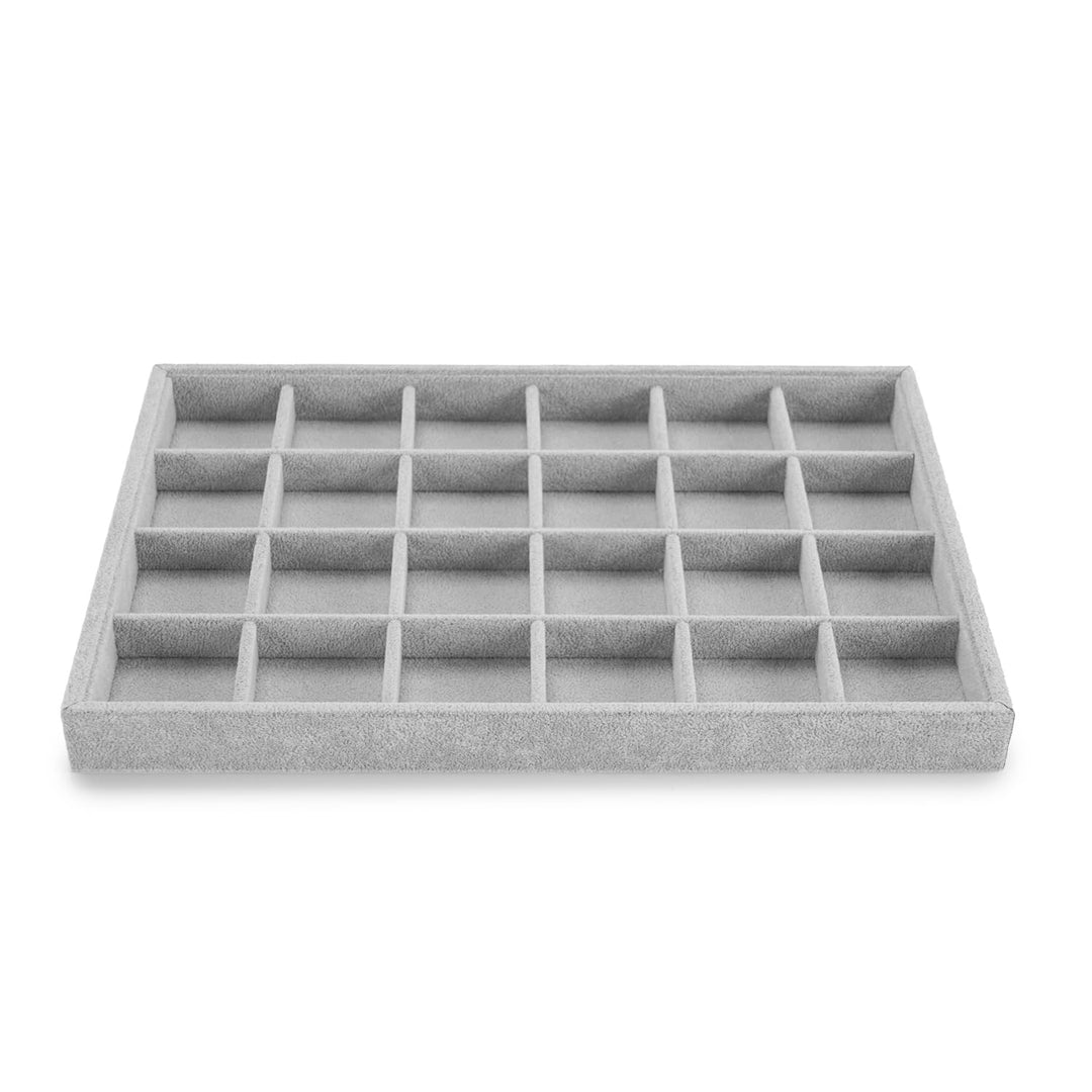 Oirlv Grau Samt 24 Gitter Schmucktablett,Schmuckaufbewahrung Schublade Schmuck Organizer Tablett Rin
