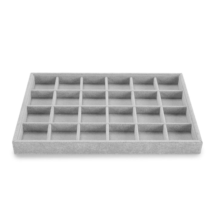 Oirlv Grau Samt 24 Gitter Schmucktablett,Schmuckaufbewahrung Schublade Schmuck Organizer Tablett Rin