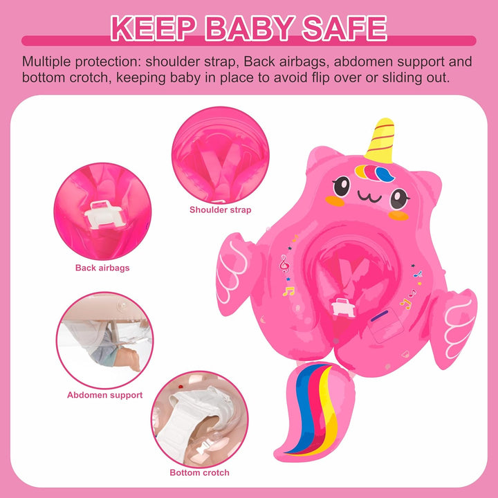 Aufblasbarer Baby-Schwimmer, Baby-Pool-Schwimmer für 6-36 Monate, Baby-Mädchen mit Sonnendach, aufbl